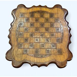 Vintage Wooden Carved Detailed Table Top Chess Board